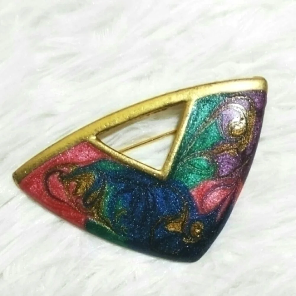 Vintage Color Swirl Triangular Badge Brooch